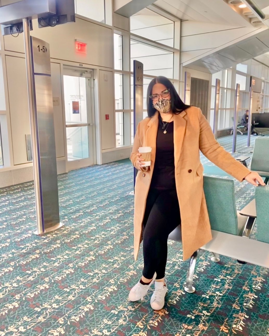 Camel Long Coat and Black Leggings