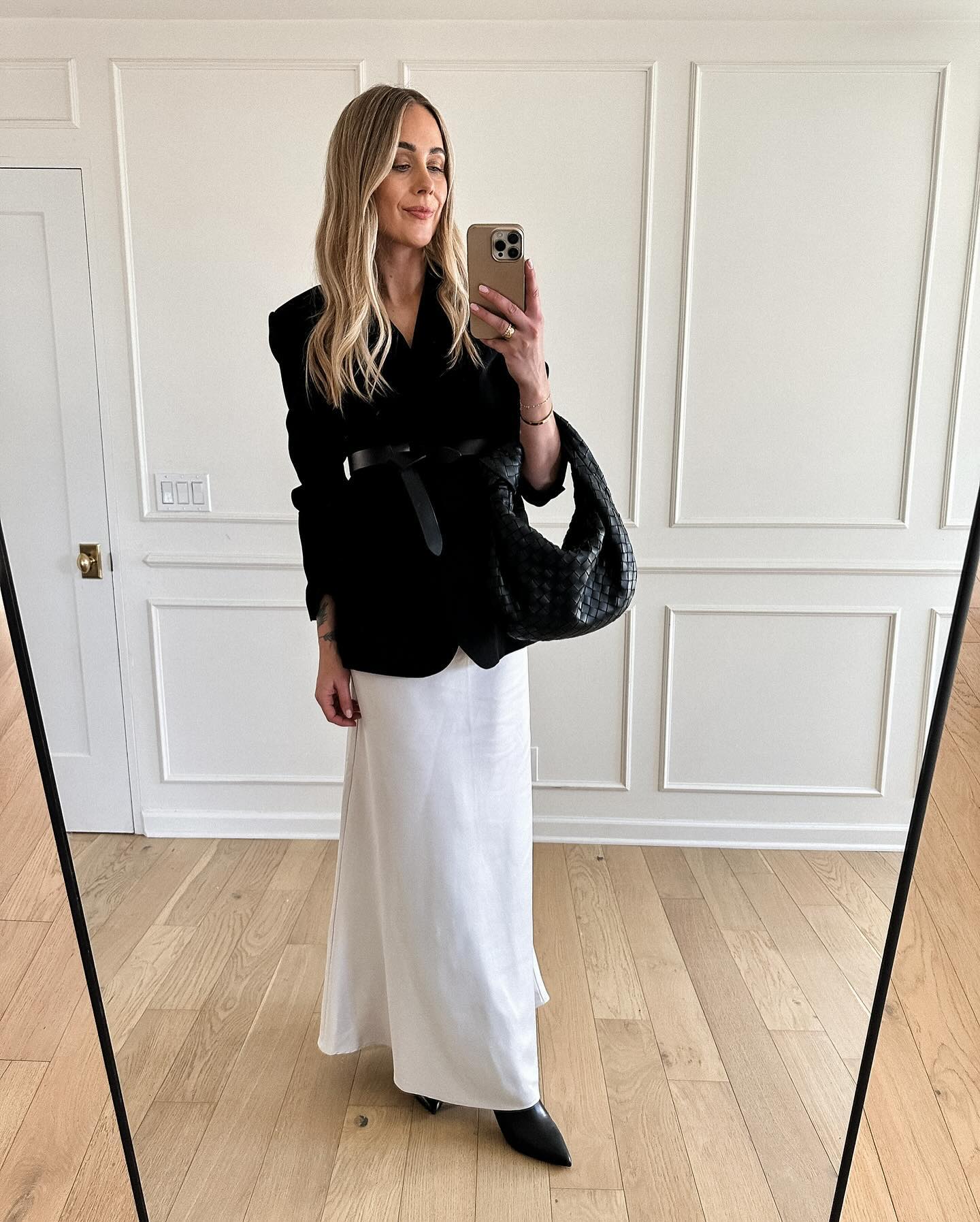 Black Blazer and White Maxi Skirt