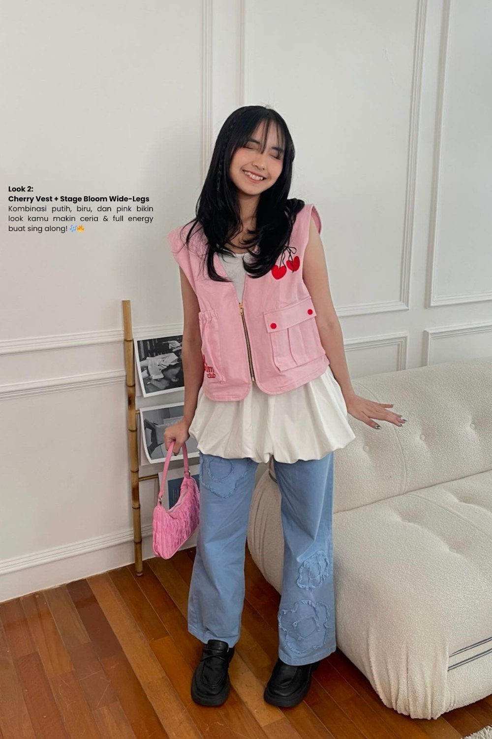 Pink Utility Vest and Wide-Leg Pants