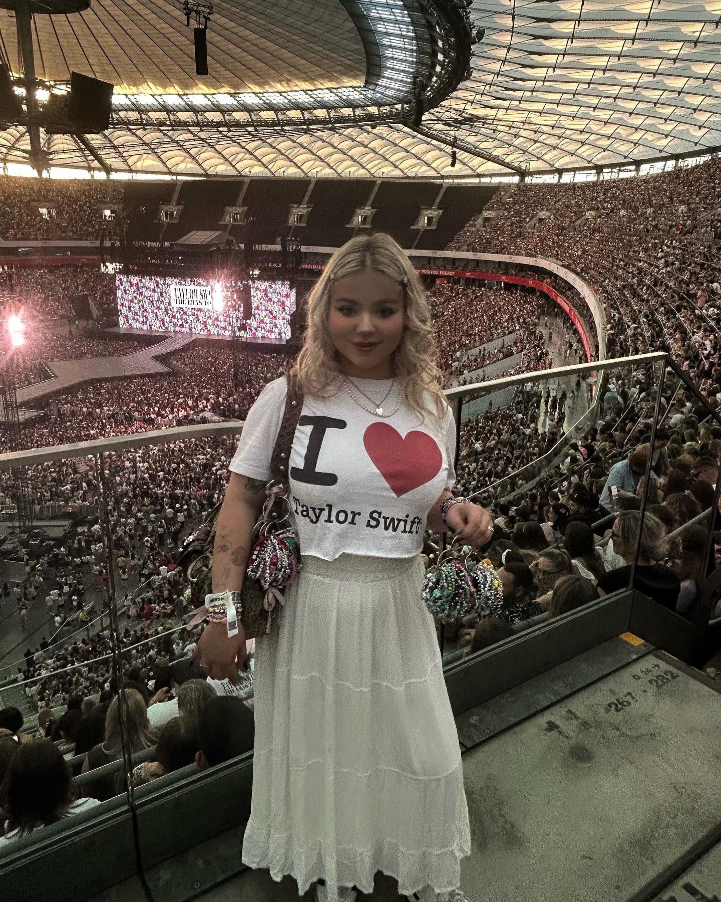 White Graphic Tee and Tiered Midi Skirt