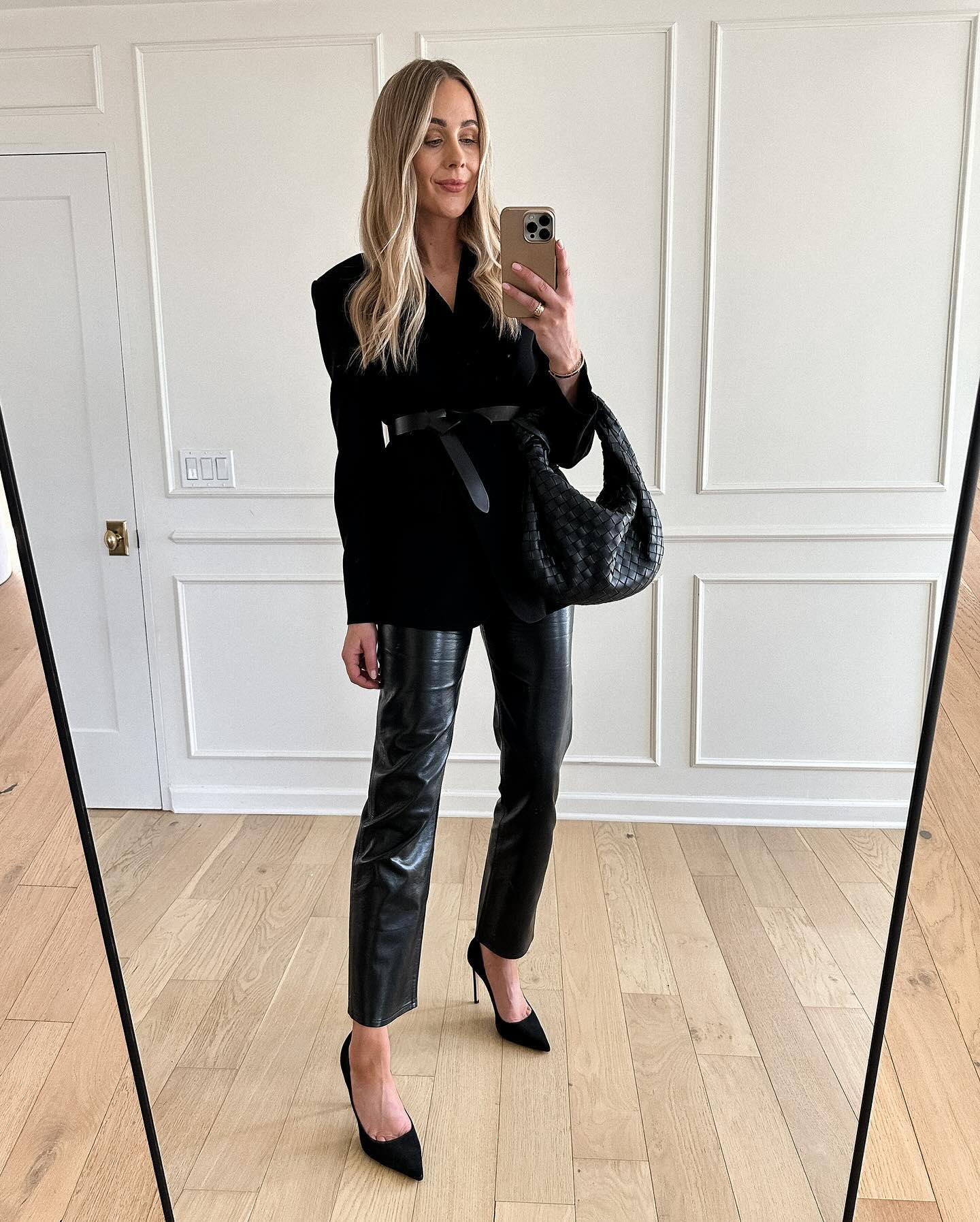 Black Structured Blazer and Leather Pants