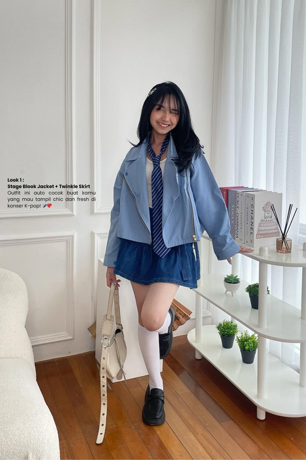 Light Blue Cropped Jacket and Denim Skirt