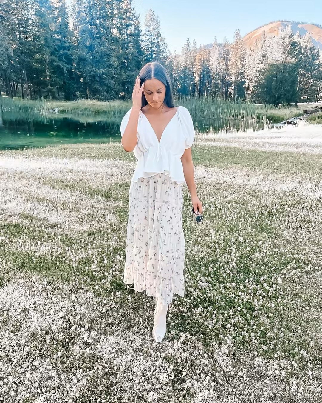 White Puff Sleeve Blouse and Floral Maxi