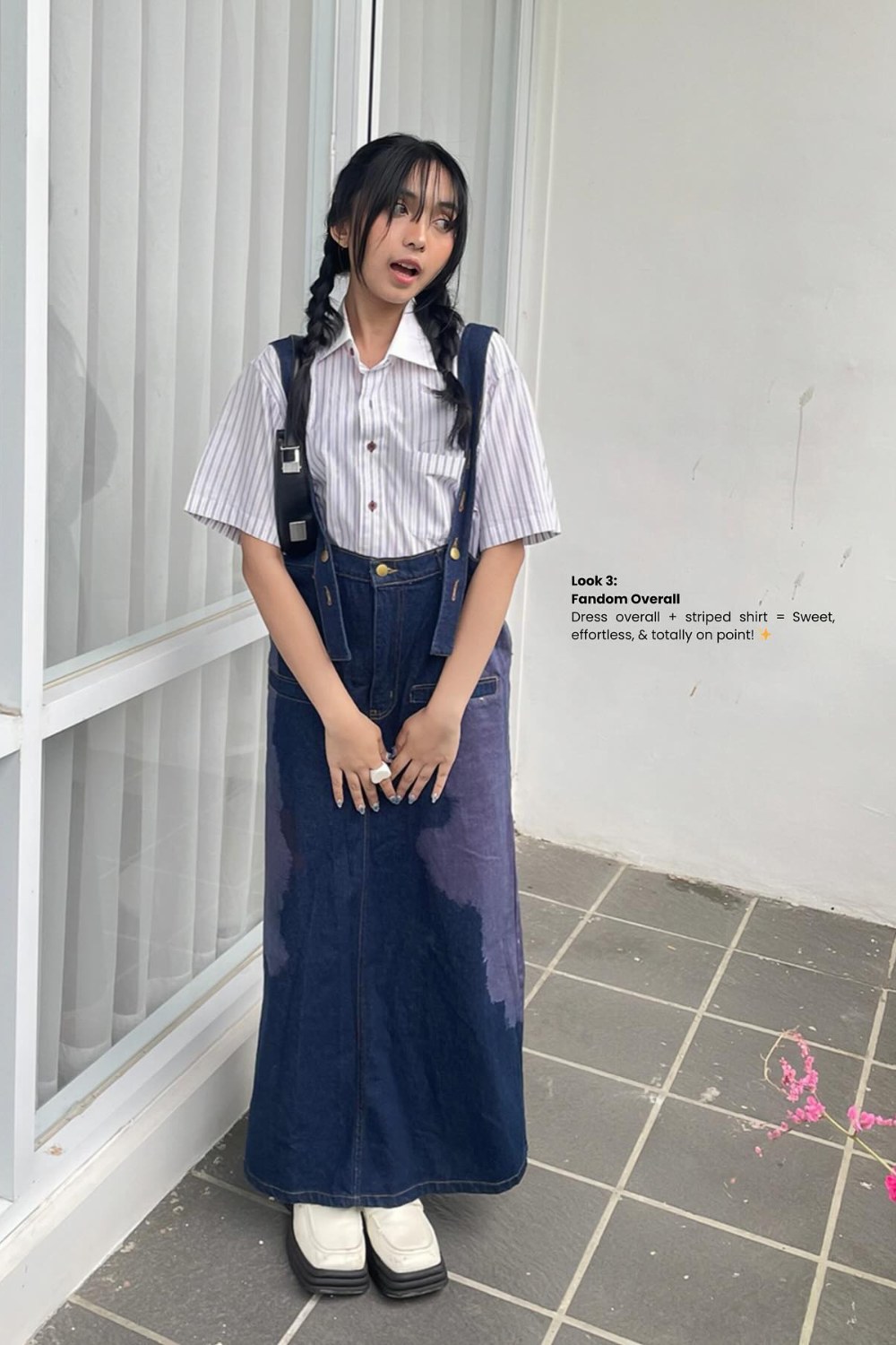 White Button-Up and Overall Dress