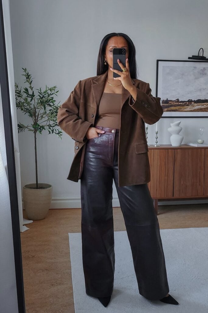 Chocolate Brown Blazer and Leather Pants