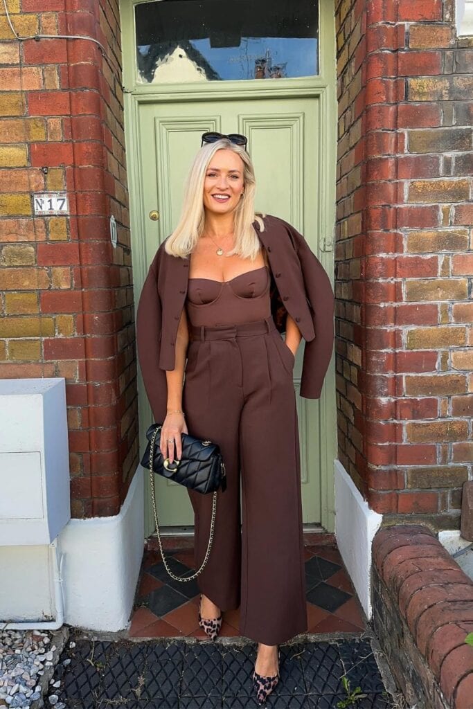 Brown Blazer and Bustier Bodysuit