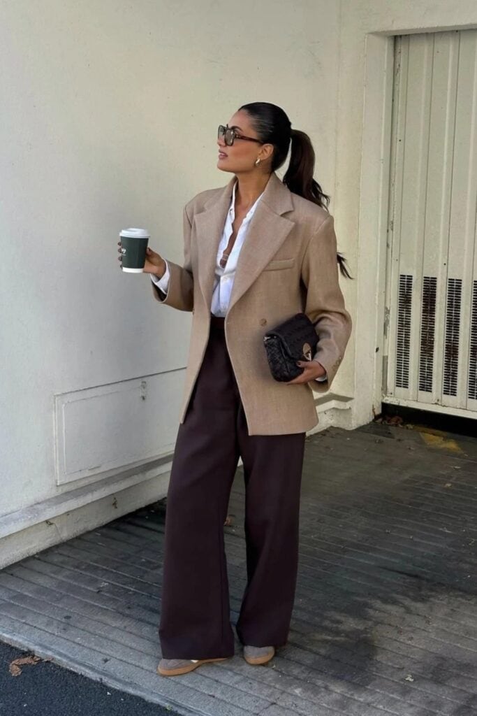 Beige Oversized Blazer and White Shirt