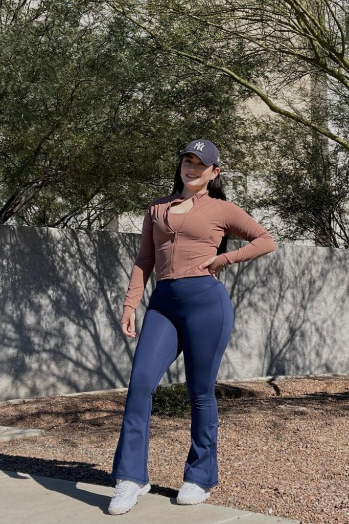 Half-Zip Athletic Top and Flared Yoga Pants