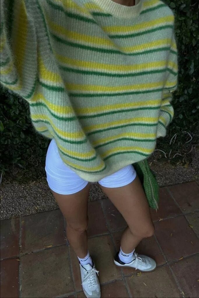 Striped Sweater and Biker Shorts
