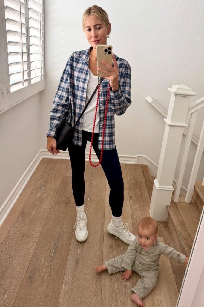 Plaid Button-Up Shirt and Basic Tee