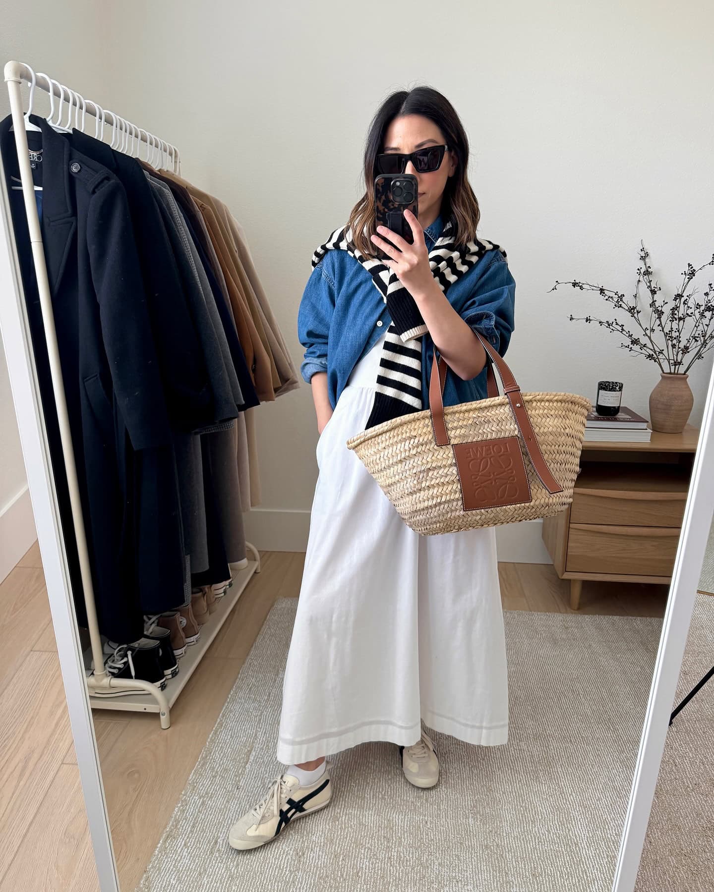 White Maxi Dress and Denim Shirt