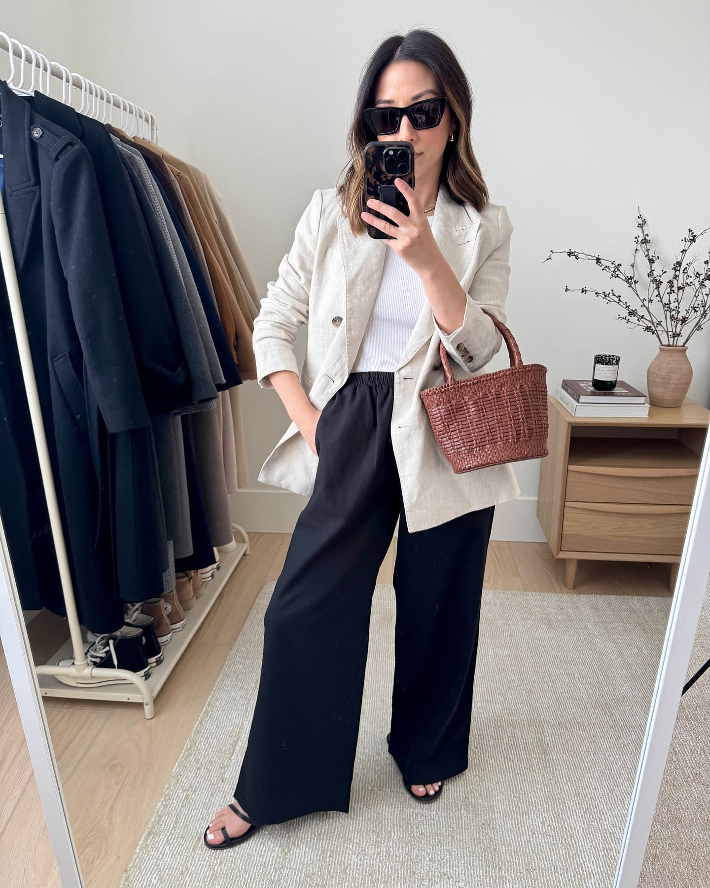 White Linen Blazer and Tank Top