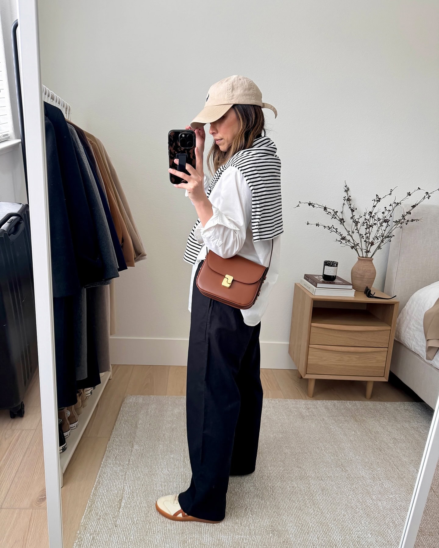 White Shirt with Striped Cardigan