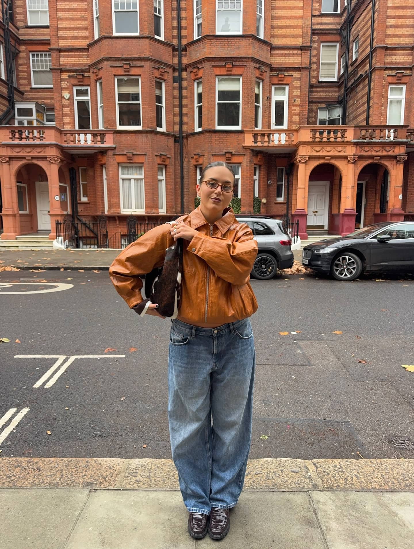 Leather Jacket and Wide-Leg Jeans