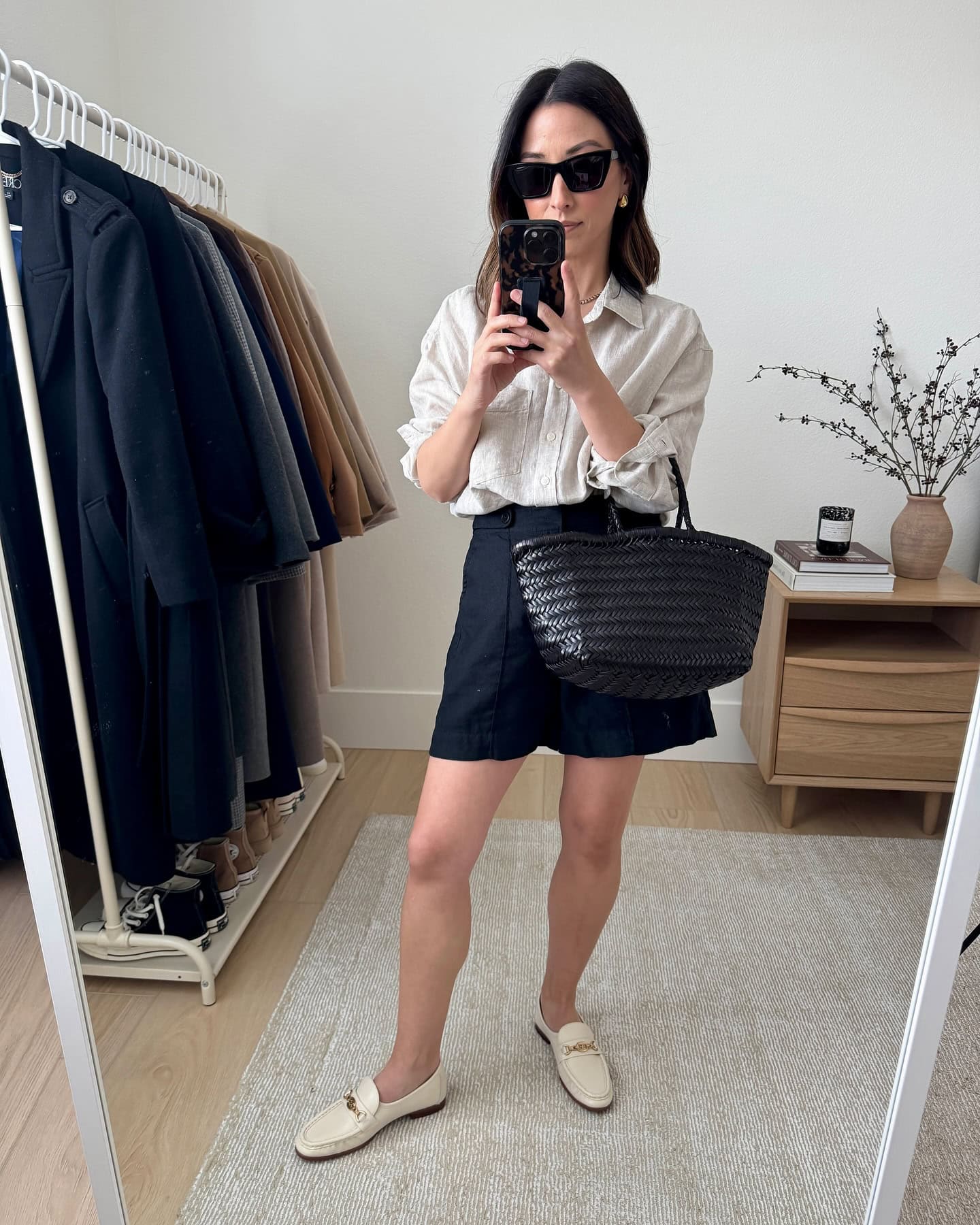 White Linen Shirt and Mini Skirt