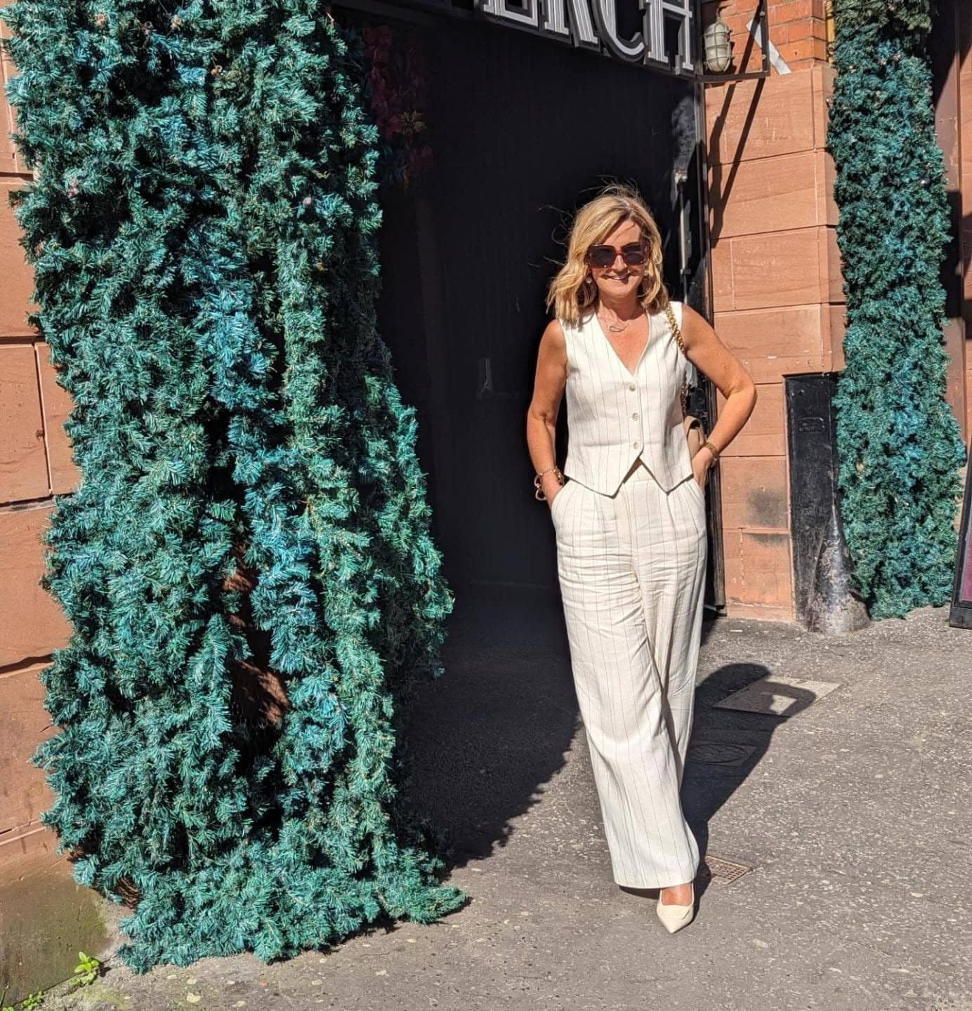 Pinstripe Vest and Wide-Leg Trousers