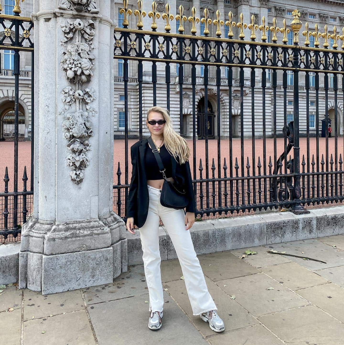 Black Blazer and White Straight-Leg Jeans