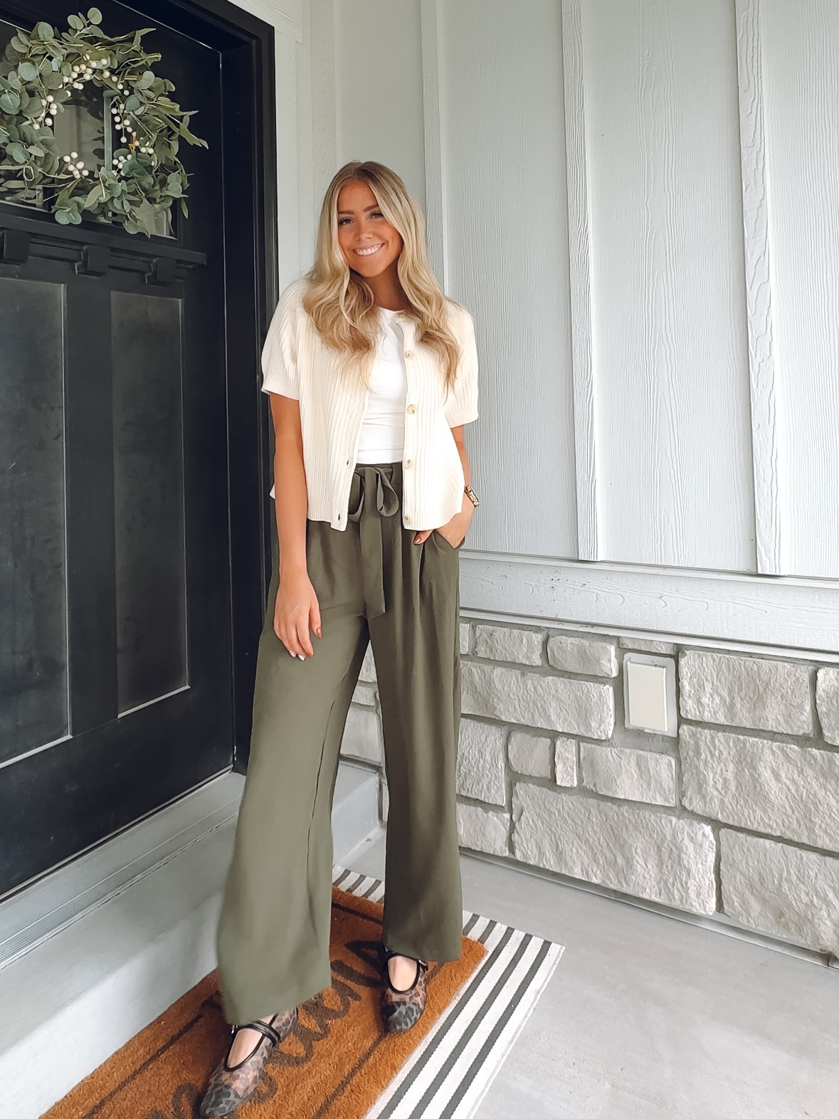 Button-Up Sweater and Wide-Leg Trousers