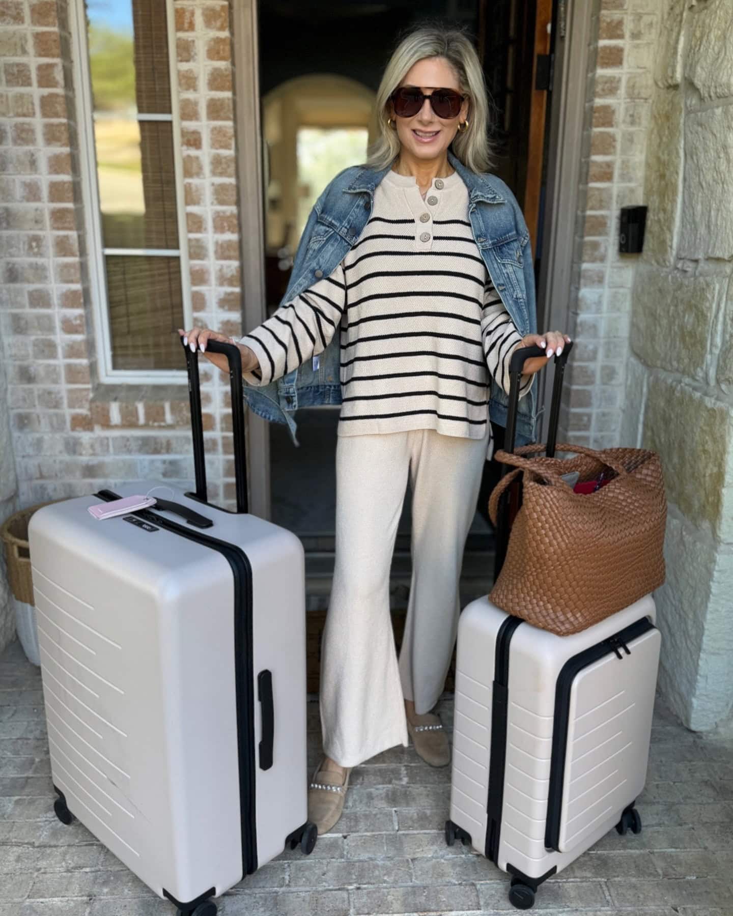 Striped Sweater and Beige Pants