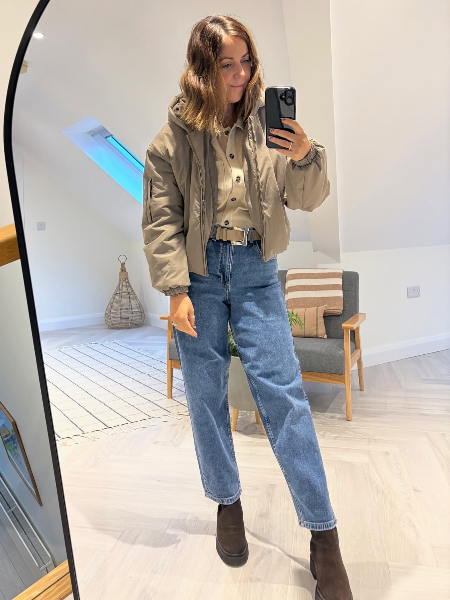 Bomber Jacket and Straight-Leg Jeans