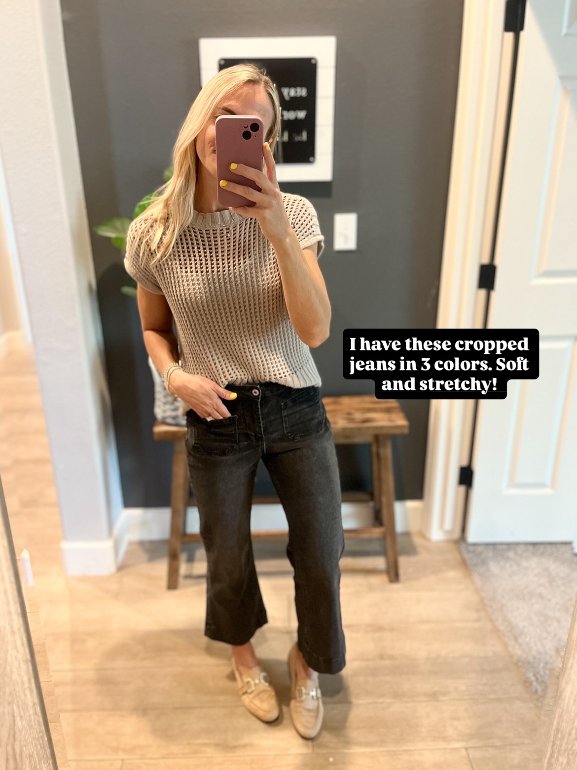 Open-Weave Top and Black Jeans