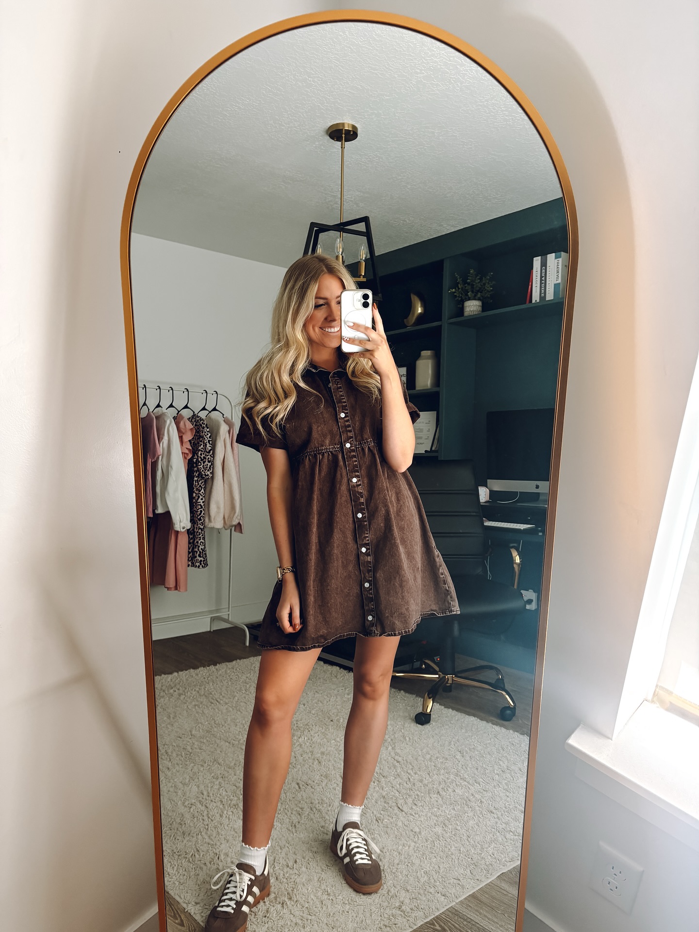 Denim Mini Dress and Canvas Sneakers