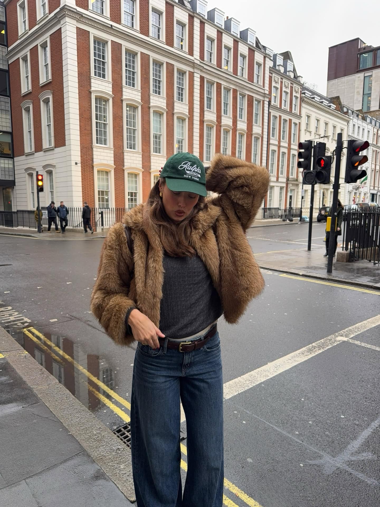 Fur Jacket and Knit Top
