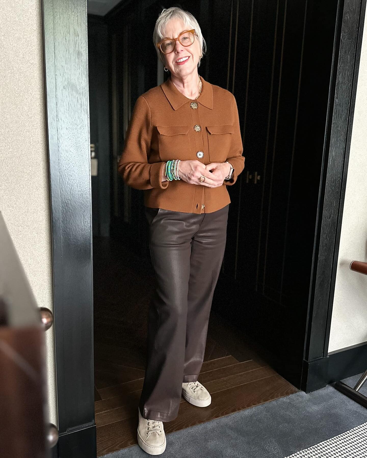 Brown Shacket and Brown Leather Pants