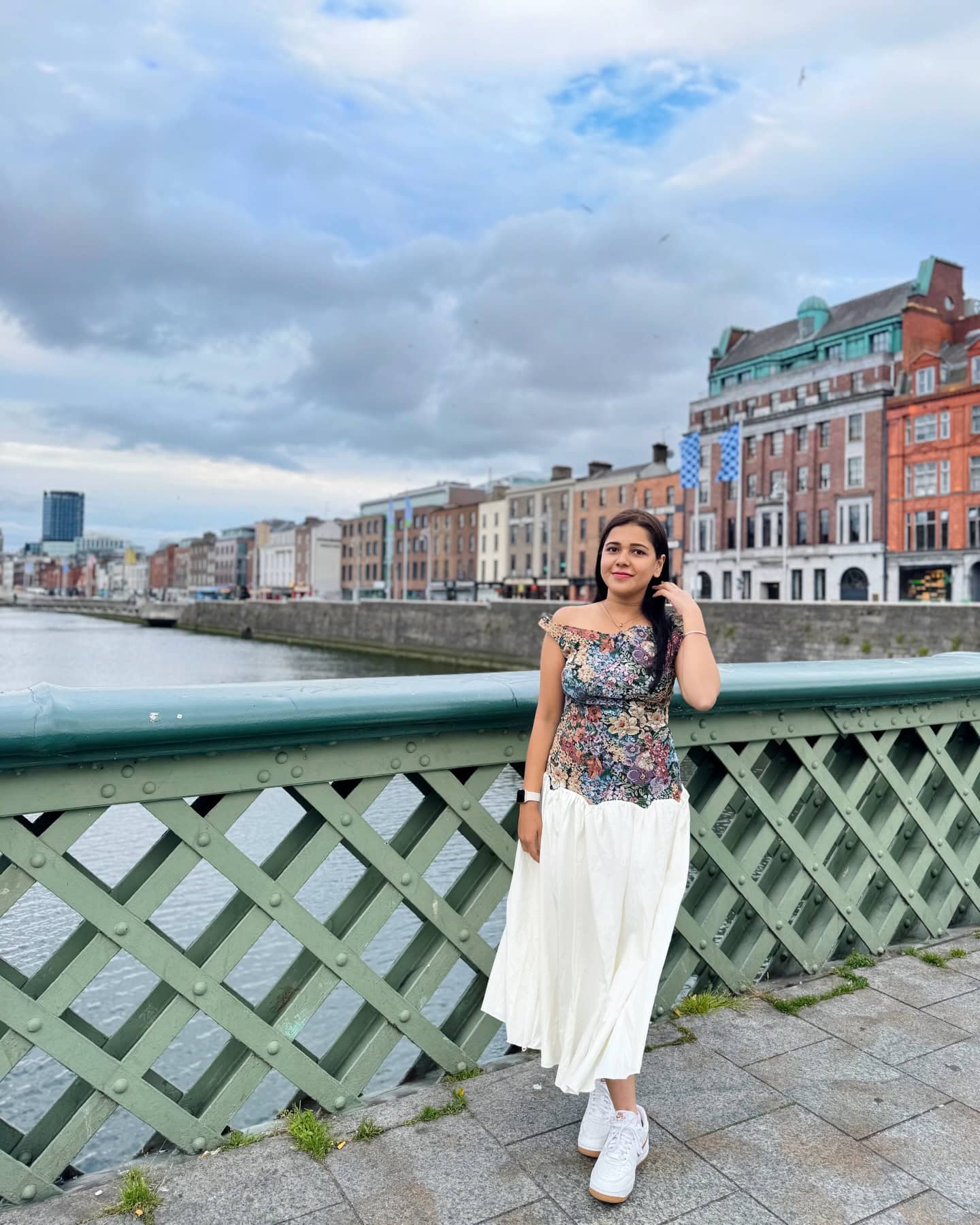 Floral Top and White Midi Skirt