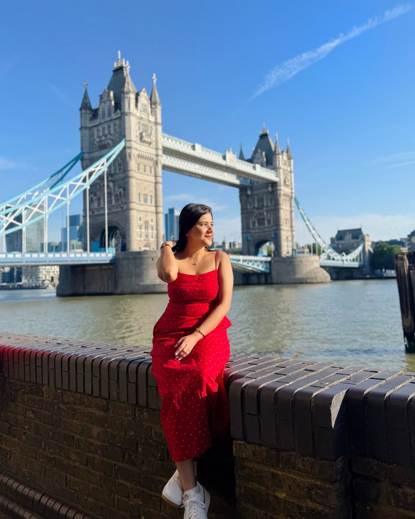 Red Dot Dress and Sneakers