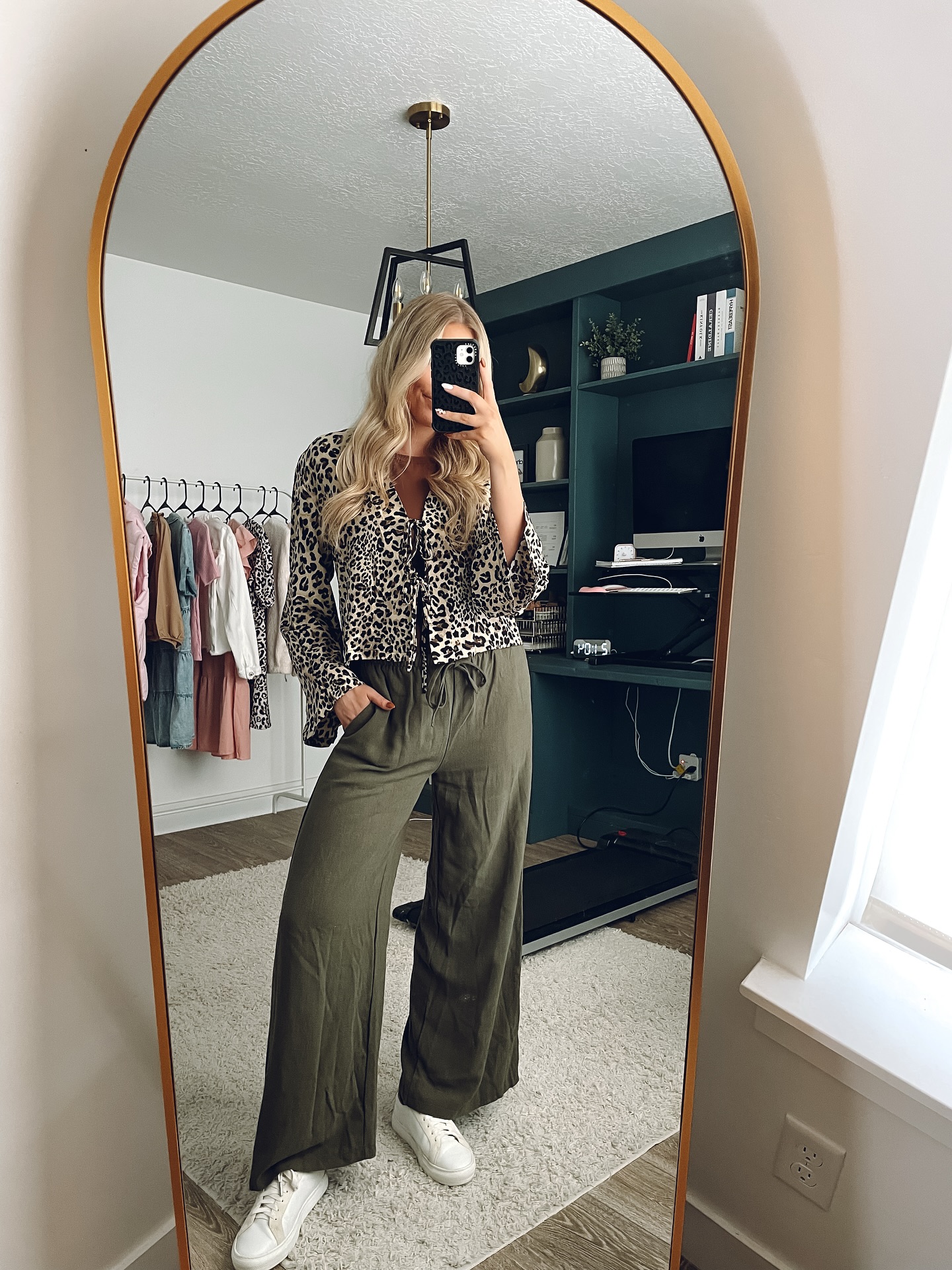 Leopard Print Blouse and Olive Pants