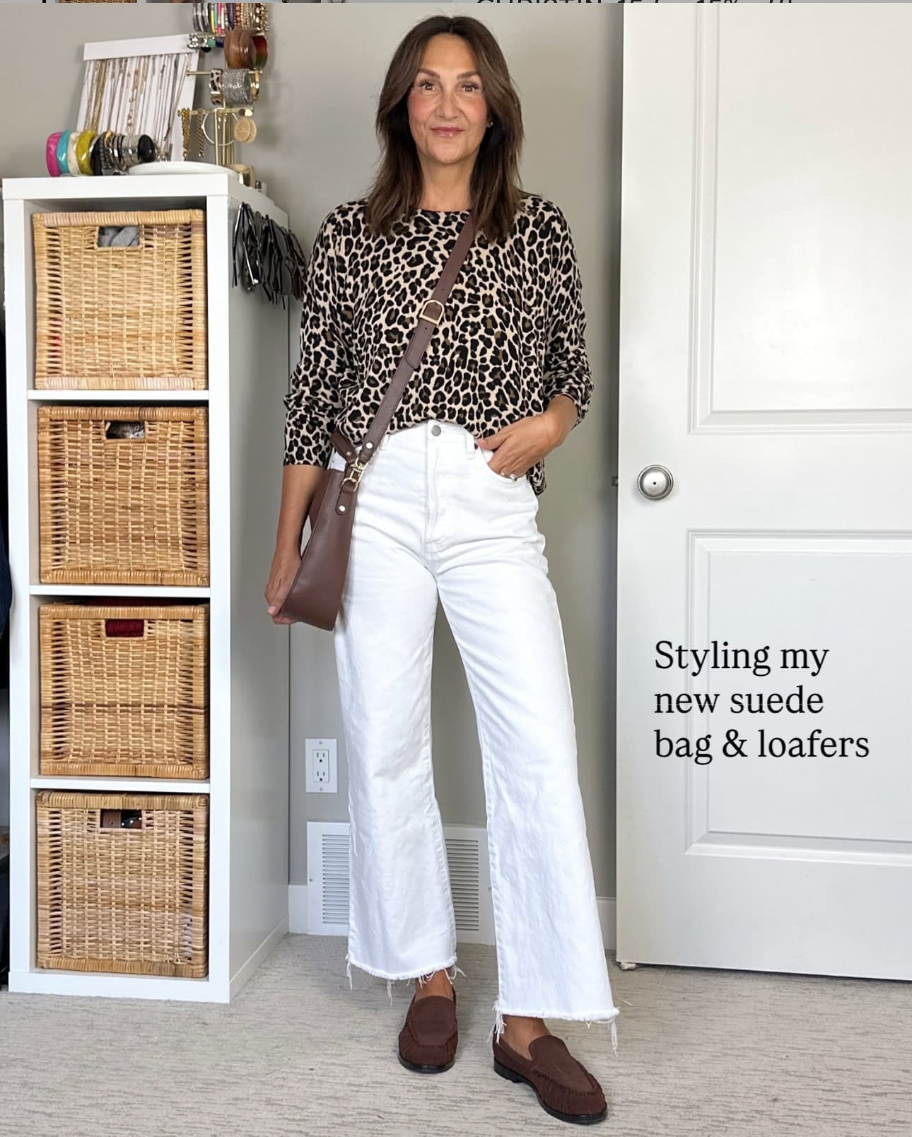 Leopard Print Top and White Wide-Leg Jeans