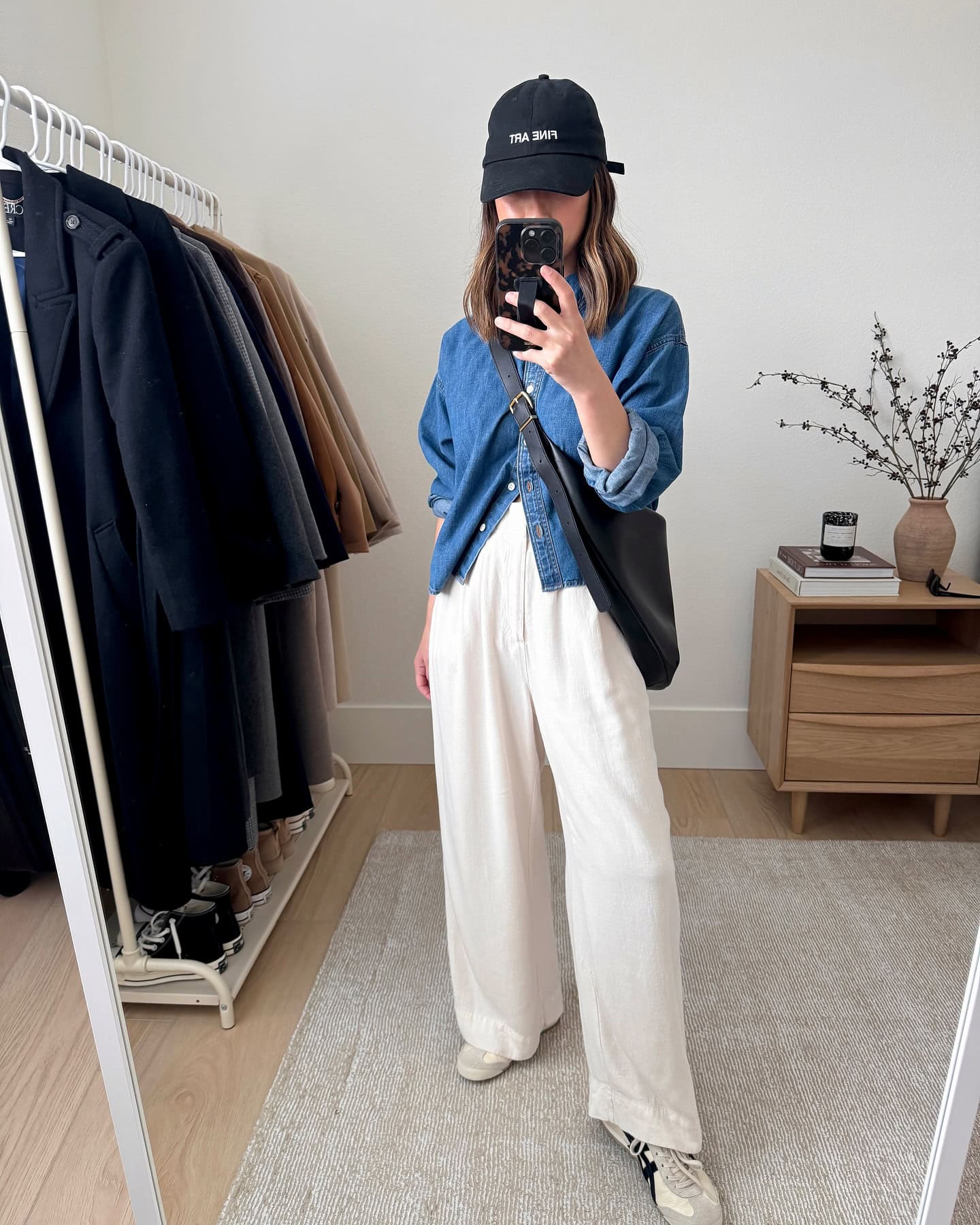 Denim Shirt and Wide-Leg Pants