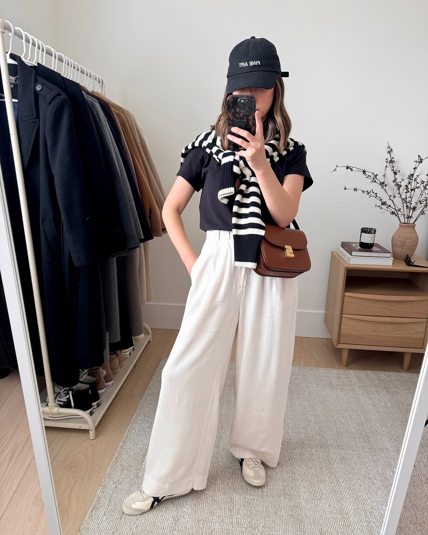 Black Top and White Wide-Leg Pants