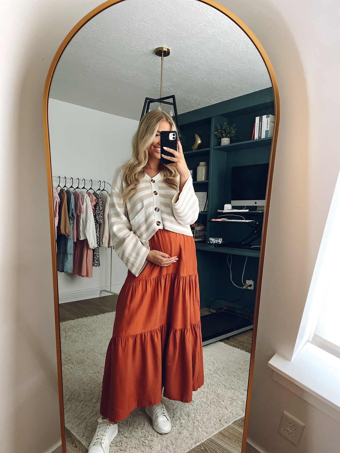 Cardigan and Tiered Maxi Skirt