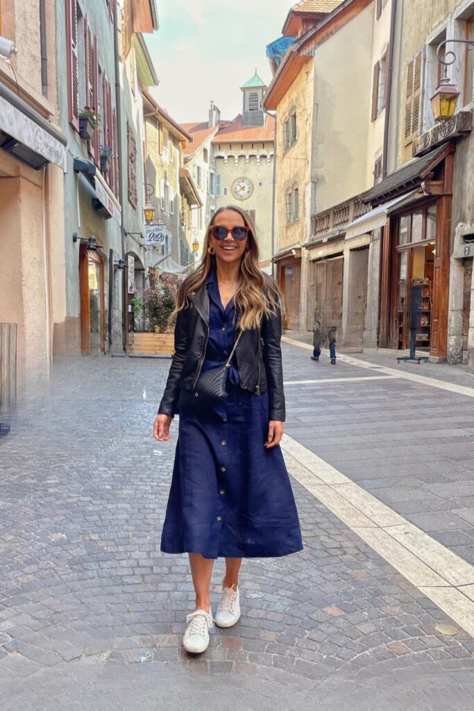  Moto Jacket and Button-Front Dress