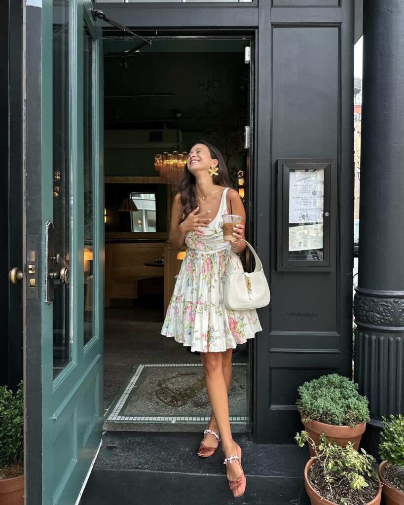 White Floral Mini Dress and Ballet Flats