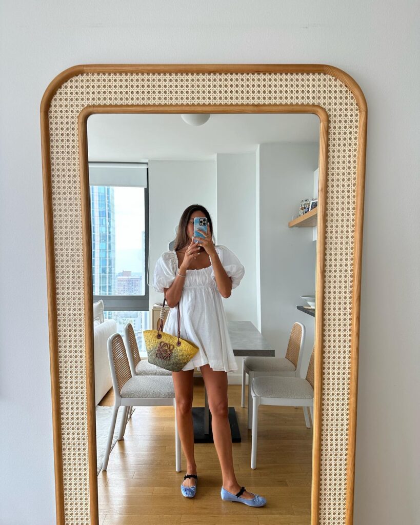 White Mini Dress and Ballet Flats